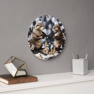 Two Otters Playing Chess, Large Clock