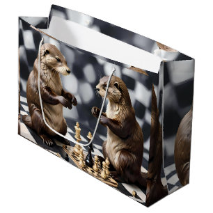 Two Otters Playing Chess, Large Gift Bag