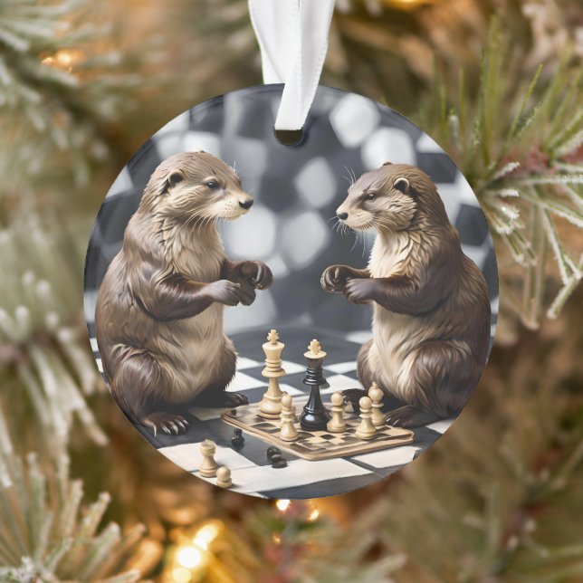 Two Otters Playing Chess,  Ornament (Tree)