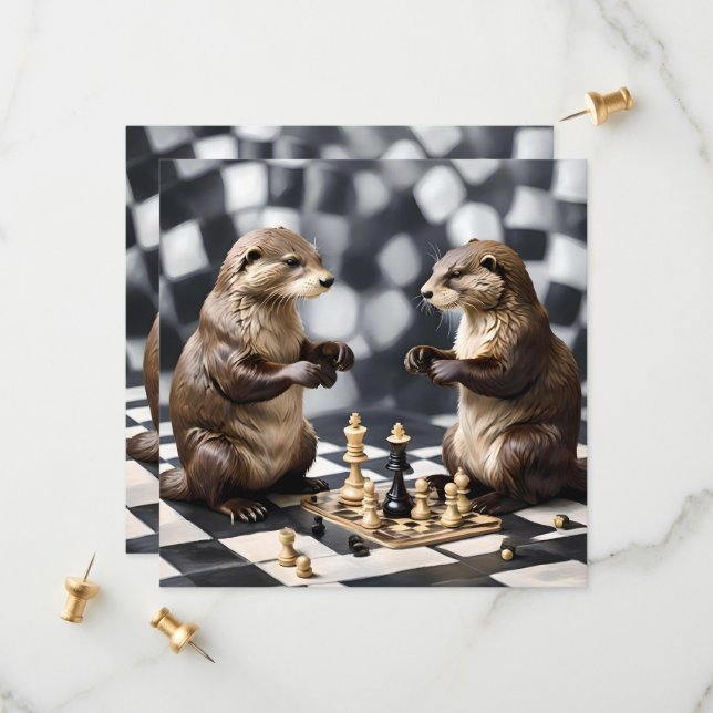 Two Otters Playing Chess,  Save The Date (Front/Back In Situ)