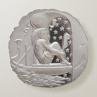 Two Ounce Silver Ra and Scarab Round Cushion