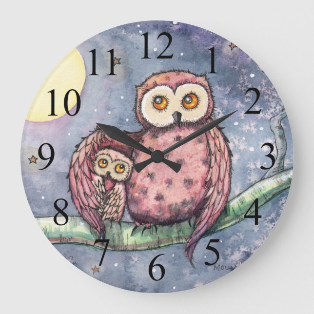Two Owls and a Moon Kids Wall Clock (Front)