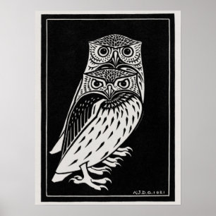 Two Owls by Julie de Graag Art Nouveau Poster