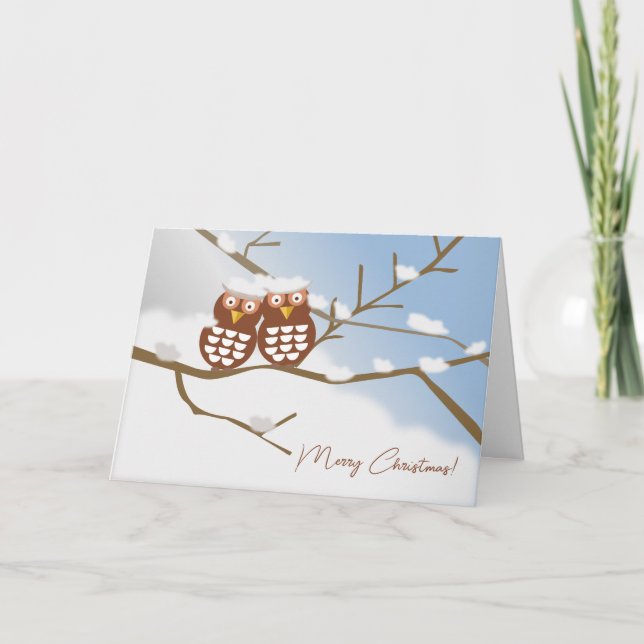 Two Owls Cute Owl Christmas Card Holiday (Front)
