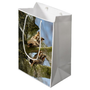 Two Owls in the Woods, birds, wildlife Medium Gift Bag