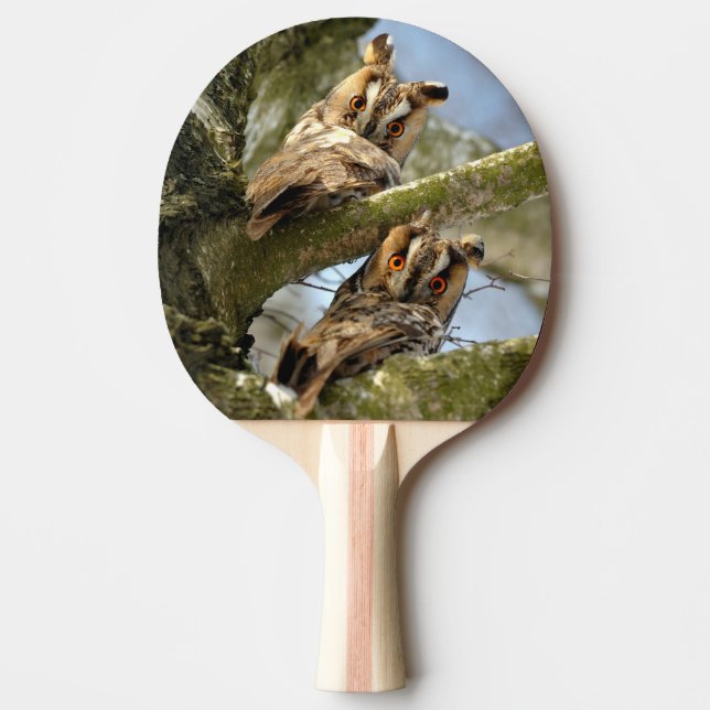 Two Owls in the Woods, birds, wildlife Ping Pong P Ping Pong Paddle (Front)