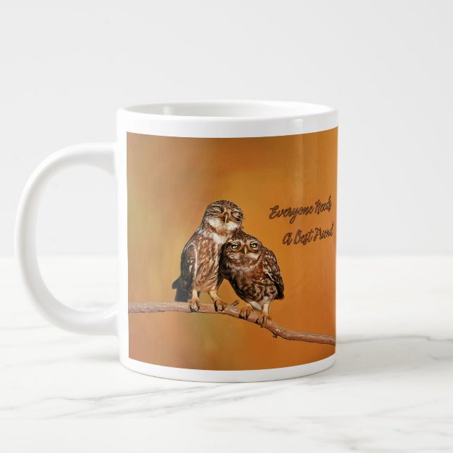 Two Owls on Branch Everyone Needs a Best Friend Large Coffee Mug (Left)