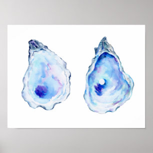 Two oyster shells with pearl Print