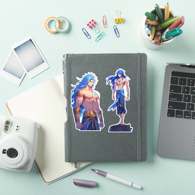 Two-Pack Fantasy Warrior Stickers | Long Blue-Hair (iPad Cover)