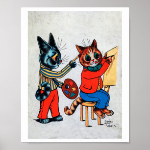 Two Painter Cat, Louis Wain Poster