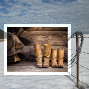 Two Pair Worn Cowboy Boots in Cabin Postcard