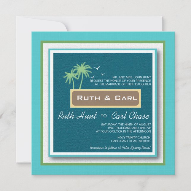 Two Palms - Beach Wedding Invitations (Front)