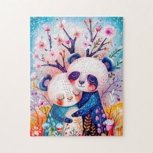 Two Pandas Hugging in Bamboo Forest Jigsaw Puzzle