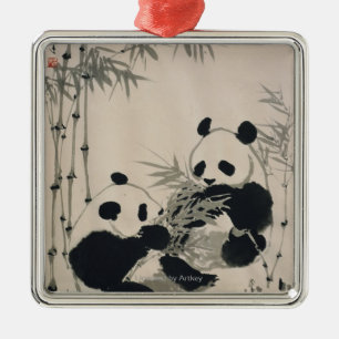 Two Pandas Metal Ornament