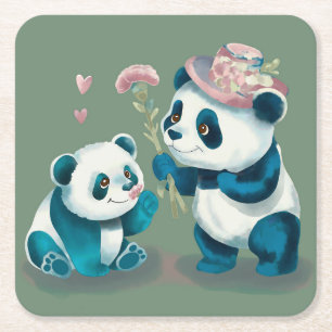Two Pandas Paper Coaster