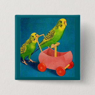two parakeets 15 cm square badge