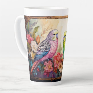 Two Parakeets and Flowers Latte Mug