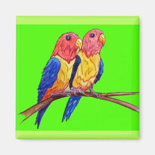Two Parrots on a Perch Magnet