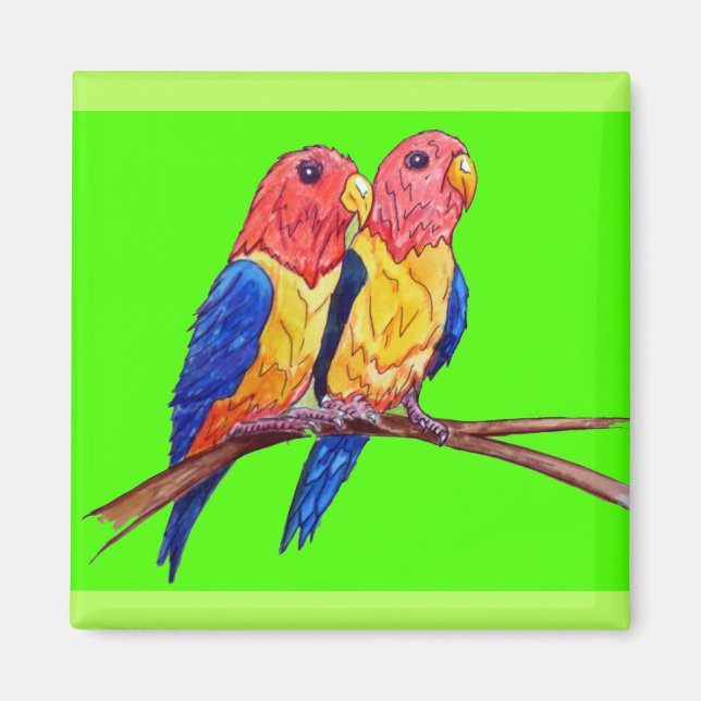 Two Parrots on a Perch Magnet (Front)