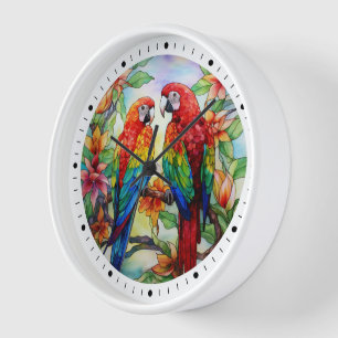 Two Parrots Stained Glass Clock