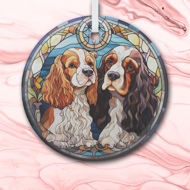 Two Parti Colour Spaniels Stained Glass Tree Decoration (Creator Uploaded)