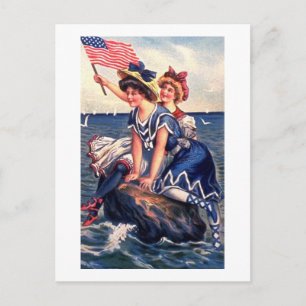 Two Patriotic Girls Postcard