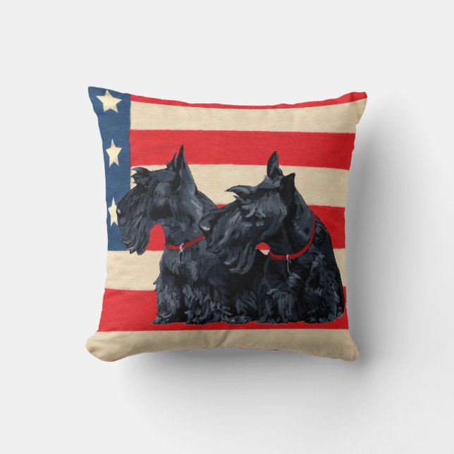Two Patriotic Scottish Terriers Pillow (Front)