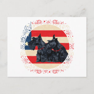Two Patriotic Scottish Terriers Postcard