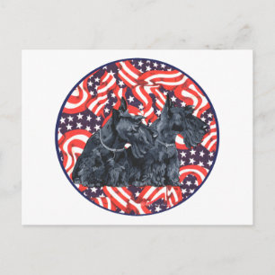 Two Patriotic Scottish Terriers Postcard