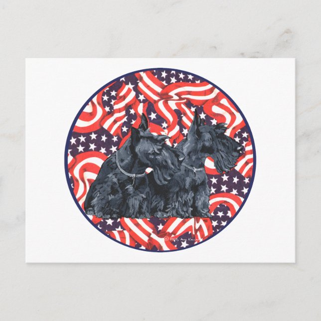 Two Patriotic Scottish Terriers Postcard (Front)
