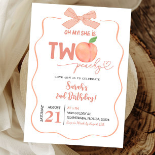 Two Peach Summer Peach Theme Girl Second Birthday Invitation