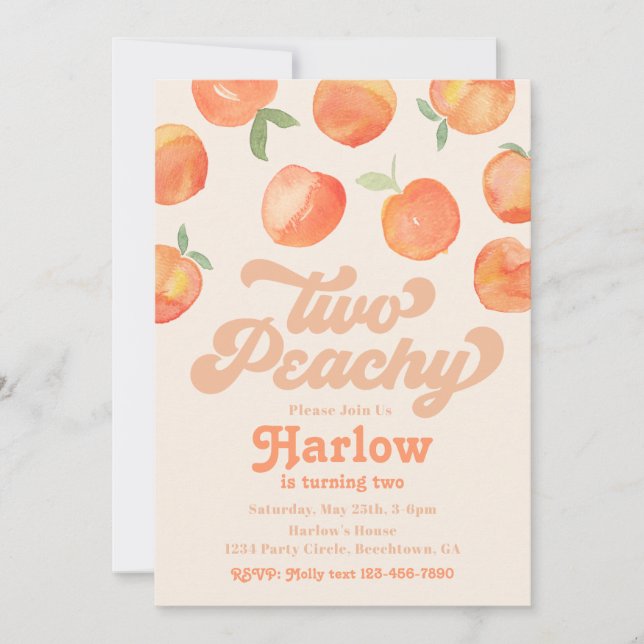 Two Peachy Invitation | Peach Birthday Invitation (Front)