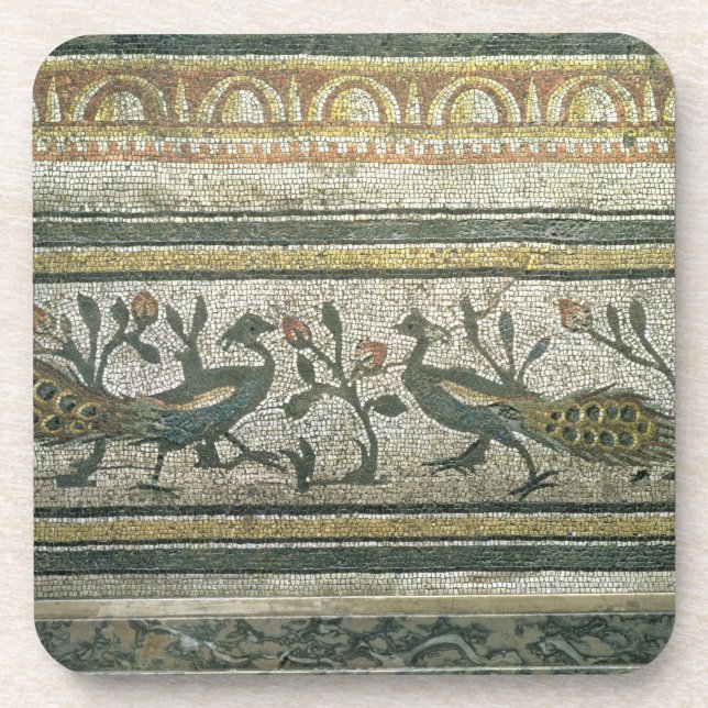 Two peacocks, decorative border detail from a mosa coaster (Front)