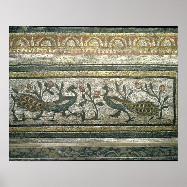 Two peacocks, decorative border detail from a mosa poster (Front)