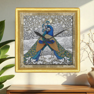 Two Peacocks in Embrace Art Nuovo, Framed Clock