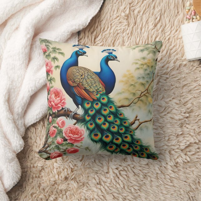 Two Peacocks on a Flowering Branch Cushion (Blanket)