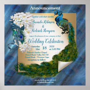 Two Peacocks on Emerald-green Silk Poster