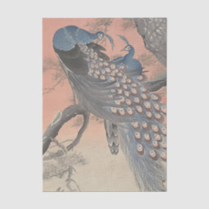 Two Peacocks on Tree Branch by Ohara Koson Tissue Paper