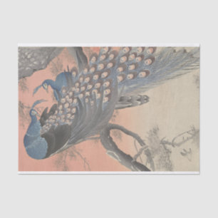Two Peacocks on Tree Branch by Ohara Koson Tissue Paper