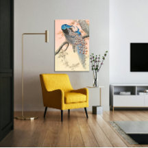 Two peacocks on tree branch vintage Japanese art