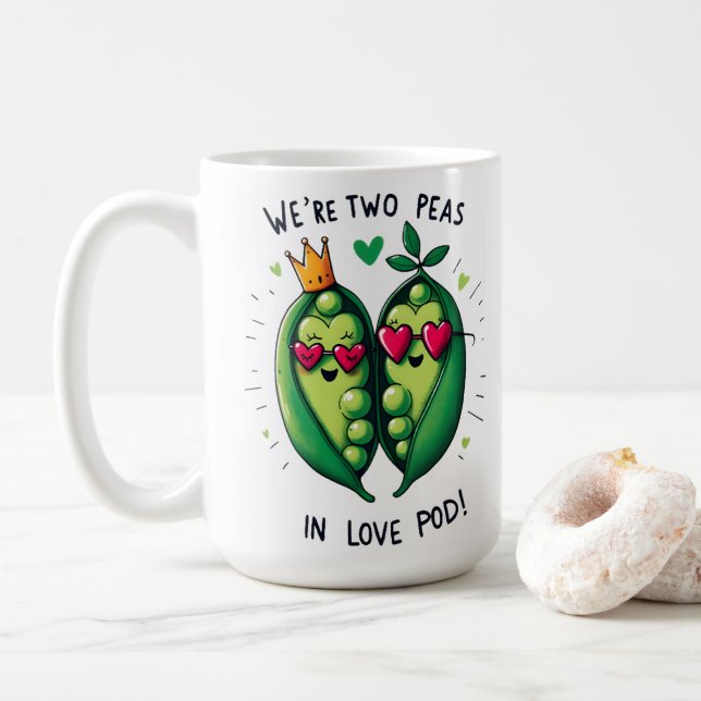 Two Peas in a Love Pod Adorable Valentines  Coffee Mug (With Donut)
