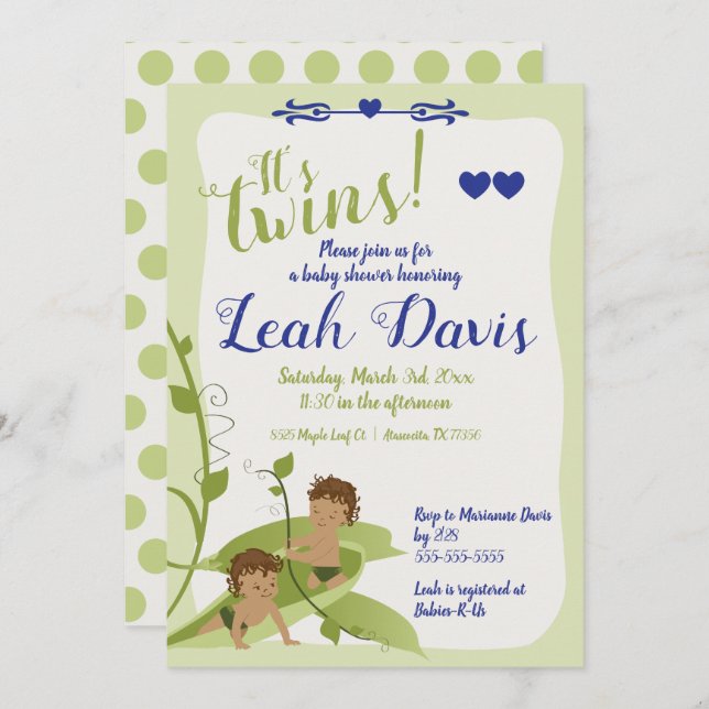 Two Peas in a Pod, Baby Boy Shower Invitations (Front/Back)