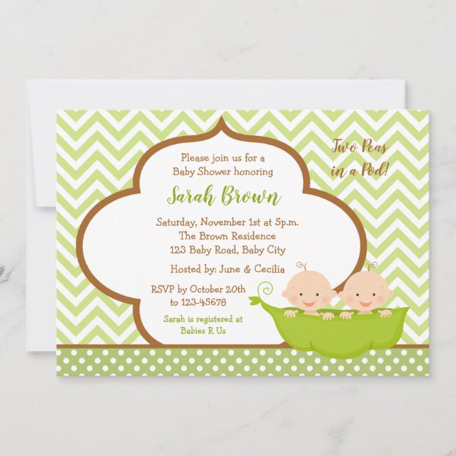 Two Peas in a Pod Baby Shower Invitation (Neutral) (Front)