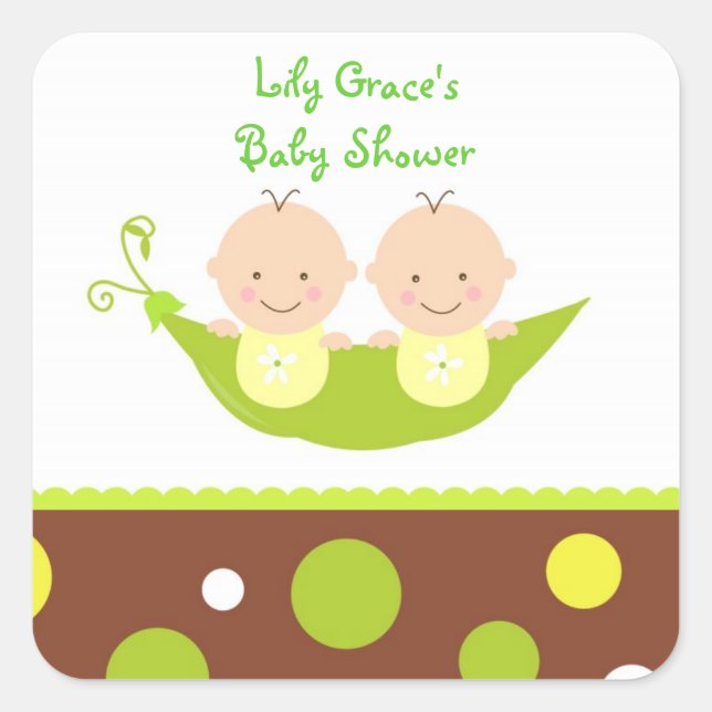 Two Peas In A Pod  Baby Shower Thank you Stickers (Front)