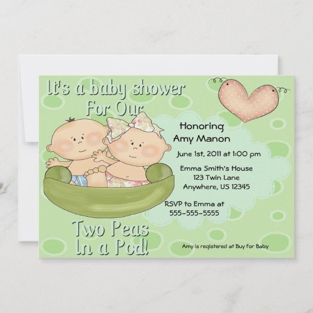 Two Peas in a Pod Boy Girl Baby Shower Invitation (Front)