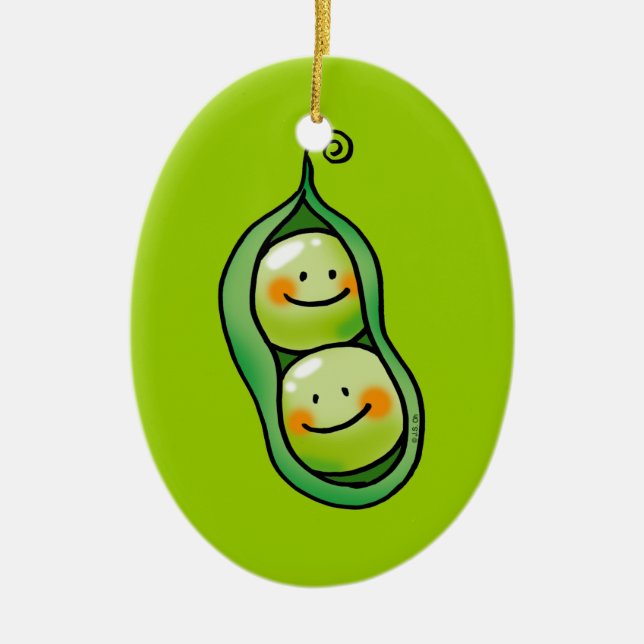 Two peas in a pod ceramic tree decoration (Front)