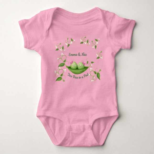 Two Peas in a Pod Girl Twins Baby Bodysuit (Front)