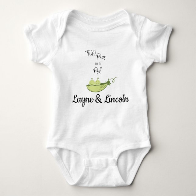 TWO PEAS IN A POD one-piece Baby Bodysuit (Front)