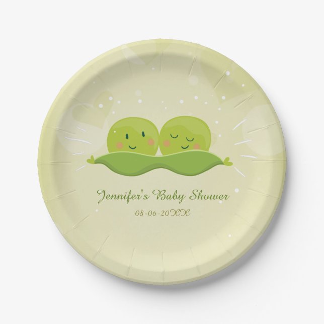 Two peas in a pod Paper Plates Baby Shower Twins (Front)