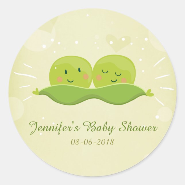Two peas in a pod sticker Twin baby shower Neutral (Front)